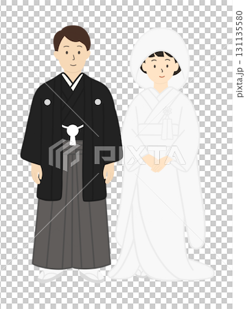 新娘和新郎，婚禮，新娘，婚禮，穿著白色婚禮和服的男士，男女 131135580