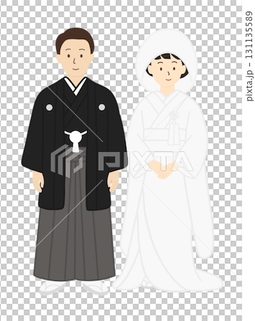 新娘和新郎，婚禮，新娘，婚禮，穿著白色婚禮和服的男士，男女 131135589