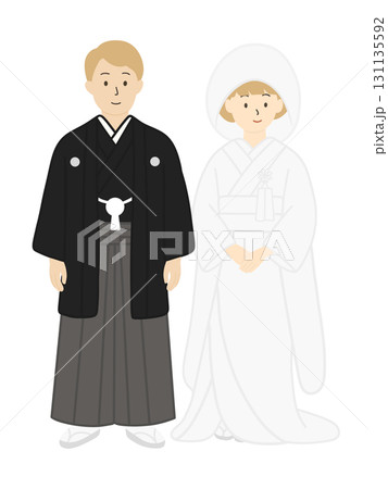 新郎新婦、結婚式、ブライダル、ウエディング、白無垢を着た男性、男女 131135592