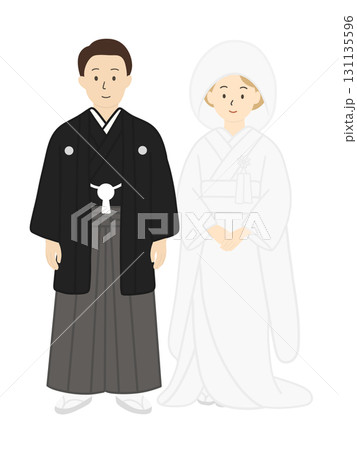 新郎新婦、結婚式、ブライダル、ウエディング、白無垢を着た男性、男女 新郎新婦、結婚式、ブライダル、ウエディング、白無垢を着た男性、男女 131135596