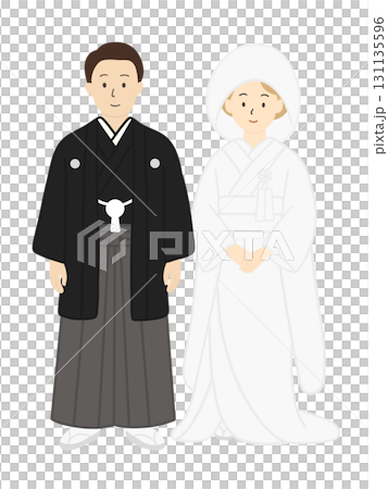 新郎新婦、結婚式、ブライダル、ウエディング、白無垢を着た男性、男女 新郎新婦、結婚式、ブライダル、ウエディング、白無垢を着た男性、男女 131135596