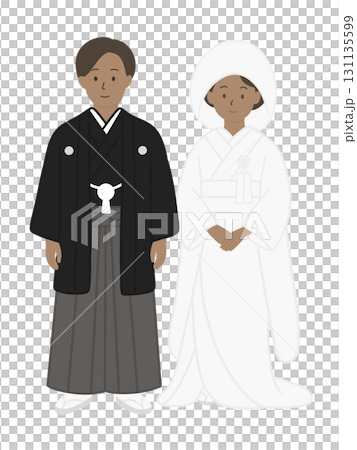 Bride and groom, wedding ceremony, bridal, wedding, men wearing white wedding kimono, men and women 131135599