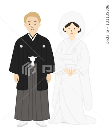 新郎新婦、結婚式、ブライダル、ウエディング、白無垢を着た男性、男女 131135606