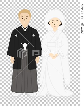 新娘和新郎，婚禮，新娘，婚禮，穿著白色婚禮和服的男士，男女 131135607