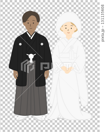 新娘和新郎，婚禮，新娘，婚禮，穿著白色婚禮和服的男士，男女 131135608