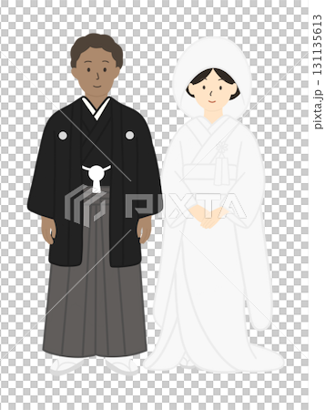 新郎新婦、結婚式、ブライダル、ウエディング、白無垢を着た男性、男女 131135613