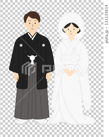 新娘和新郎，婚禮，新娘，婚禮，穿著白色婚禮和服的男士，男女 131135614