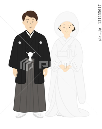 新郎新婦、結婚式、ブライダル、ウエディング、白無垢を着た男性、男女 131135617