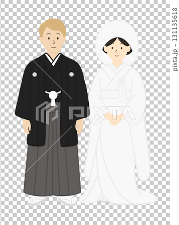 Bride and groom, wedding ceremony, bridal, wedding, men wearing white wedding kimono, men and women 131135618