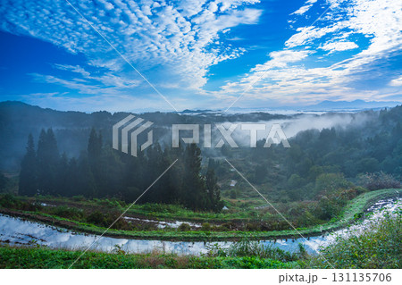 【新潟県】朝霧が発生した秋の星峠の棚田 【新潟県】朝霧が発生した秋の星峠の棚田 131135706