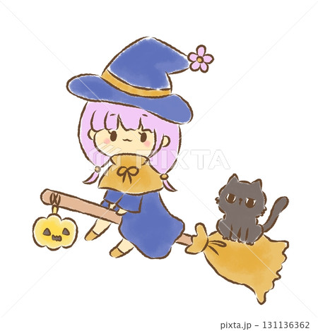 魔女と黒猫のハロウィン　背景なし 131136362