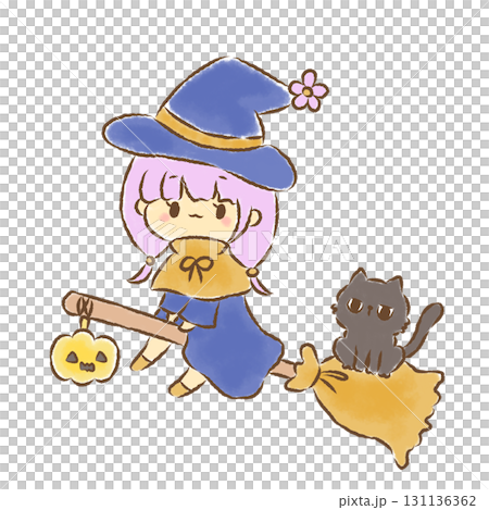 魔女と黒猫のハロウィン　背景なし 131136362