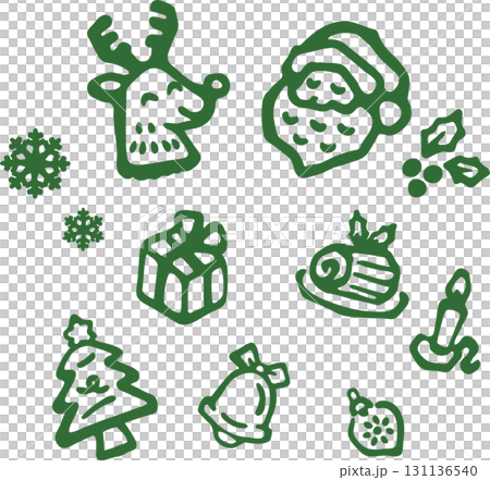 クリスマスの手書き風アイコンセット。サンタ、トナカイ、プレゼントなどの線画イラスト。ホリデー、冬 クリスマスの手書き風アイコンセット。サンタ、トナカイ、プレゼントなどの線画イラスト。ホリデー、冬 131136540