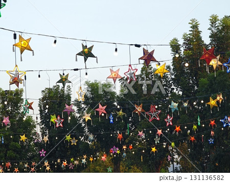Colorful Lanna lamp in star shape. Colorful Lanna lamp in star shape. 131136582