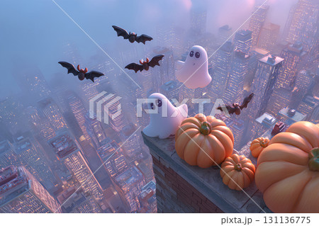 都会のハロウィーン。ピクサーアニメーション風の3D 都会のハロウィーン。ピクサーアニメーション風の3D 131136775
