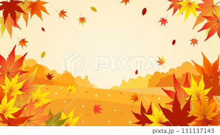 秋の紅葉と優しい光のベクターイラストフレーム 131137143