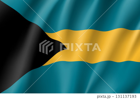 Flag Bahamas realistic icon. State insignia of the nation in realistic style on the entire page. Waving state flag. National symbol in the form of a vector illustration 131137193