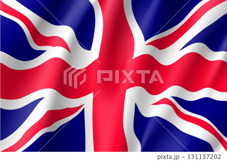 Waving flag of United Kingdom. Vector illustration of Great Britain 3D icon with blue, white and red colors. 131137202