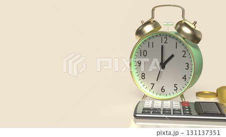 The Clock and calculator for Saving or Earn concept 3d Rendering. The Clock and calculator for Saving or Earn concept 3d Rendering. 131137351