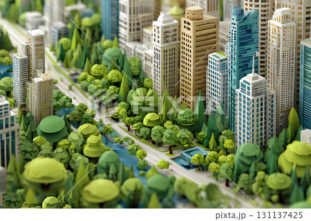 （ペーパークラフト）未来的で住みやすい都市景観 131137425