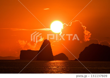 五島灘、角力灘、大角力の夕景 131137609