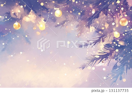 やわらかな光に包まれたクリスマスオーナメントと木の枝イラスト やわらかな光に包まれたクリスマスオーナメントと木の枝イラスト 131137735