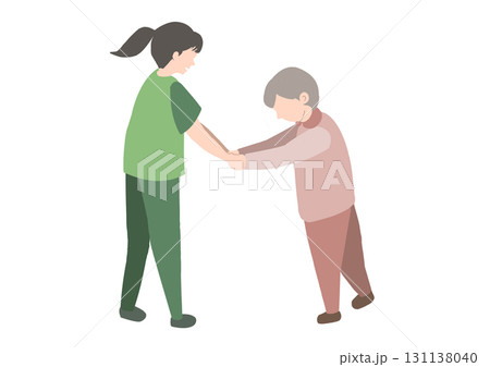 老人が介護士と歩行訓練をしているカラーイラスト 老人が介護士と歩行訓練をしているカラーイラスト 131138040