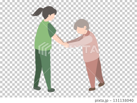 老人が介護士と歩行訓練をしているカラーイラスト 老人が介護士と歩行訓練をしているカラーイラスト 131138040