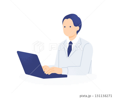 建設会社の営業所でPC入力する男性事務スタッフのイラスト 131138271