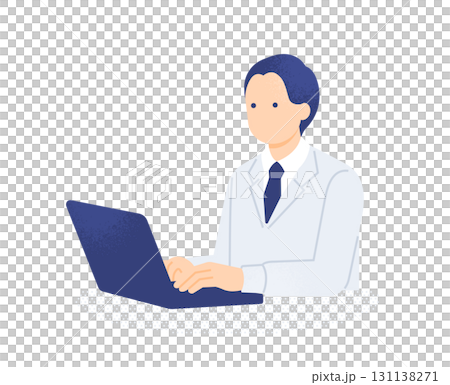 Illustration of a male office staff member typing on a PC at a construction company's sales office 131138271