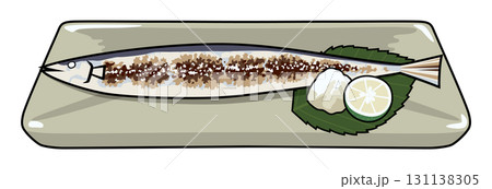 さんま（秋刀魚）のイラスト／秋の味覚（主線あり） 131138305