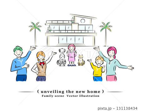 新築の家(マイホーム)をお披露目するファミリー|家族シリーズ 新築の家(マイホーム)をお披露目するファミリー|家族シリーズ 131138434
