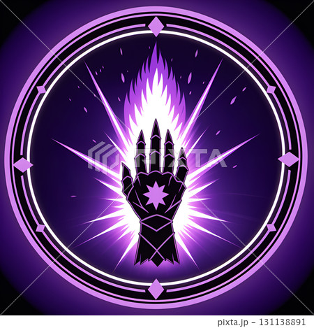 Mystical hand with energy blast within a circular design, perfect for fantasy themes 131138891