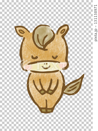 Hand-drawn illustration of a cute bowing horse for New Year's cards Hand-drawn illustration of a cute bowing horse for New Year's cards 131138971