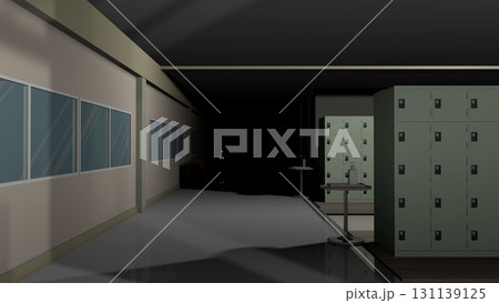 夜の校舎内を背景にするアニメーションに最適です（肝試しや避難訓練のシーンなどにどうぞ） 131139125