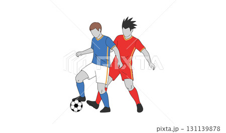 Two Soccer Players Intensely Compete for Ball 131139878