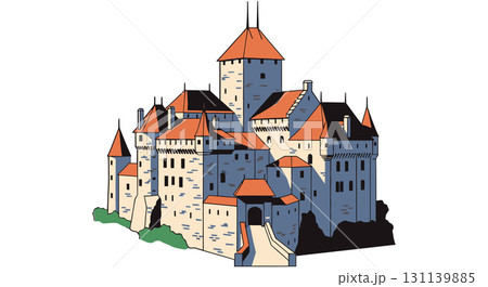 Majestic Medieval Castle Illustration, Vintage Style Majestic Medieval Castle Illustration, Vintage Style 131139885