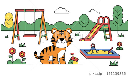 Cute Tiger at the Playground Enjoying a Sunny Day Cute Tiger at the Playground Enjoying a Sunny Day 131139886