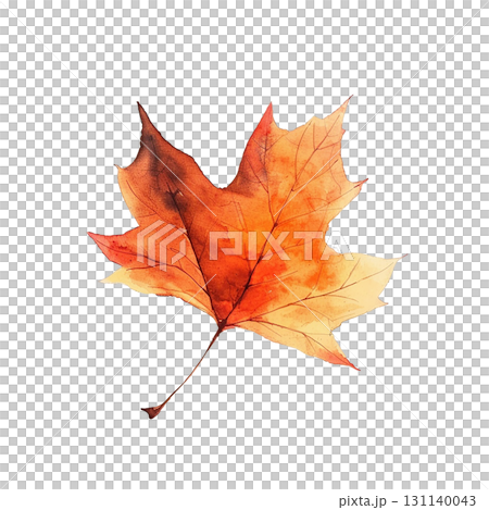紅葉の葉 もみじ 黄色オレンジ赤 グラデーション PNG切り抜き 秋の季節素材 131140043