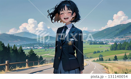 山を背景にした女子高生 131140054