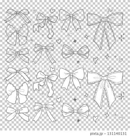かわいいリボンの線画イラストセット素材｜リボン,リボンセット,飾り,装飾 131140131