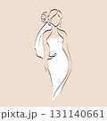 Continuous line drawing of a girl in a wedding dress and vail. Silhouette of the bride. Minimalist black linear sketch isolated on white background. Hand drawn vector illustration. 131140661