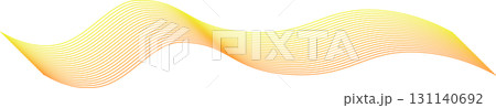 綺麗なライン線ウェーブ波のグラデーション素材背景　オレンジ黄色のシンプルなイラスト　ベクターpng透 131140692