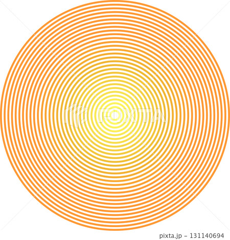 円形オレンジ黄色のライン線グラデーション素材背景　シンプル暖色のイラスト　白バック　ベクターpng透 131140694