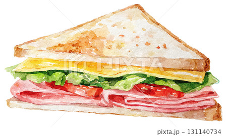 サンドイッチ イラスト ハム チーズ レタス トマト PNG切り抜き パン素材 131140734