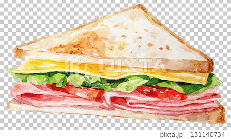 三明治插畫火腿起司生菜番茄PNG剪麵包素材 131140734
