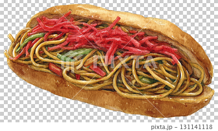 炒麵麵包佐醃薑，經典配菜麵包插圖，PNG剪貼畫 131141118