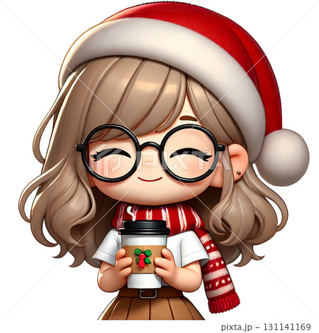 woman with cup of coffee in Christmas 131141169