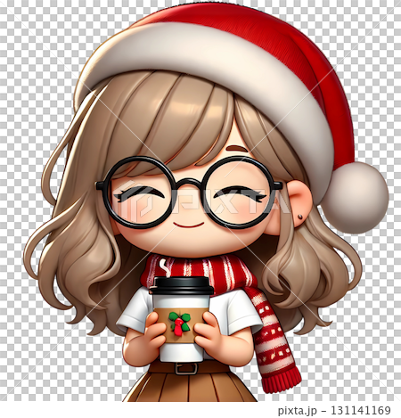woman with cup of coffee in Christmas 131141169