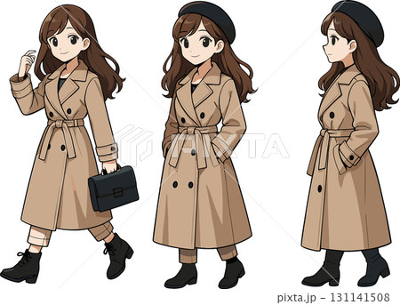 コートを着た秋の装いの女性のイラスト 131141508